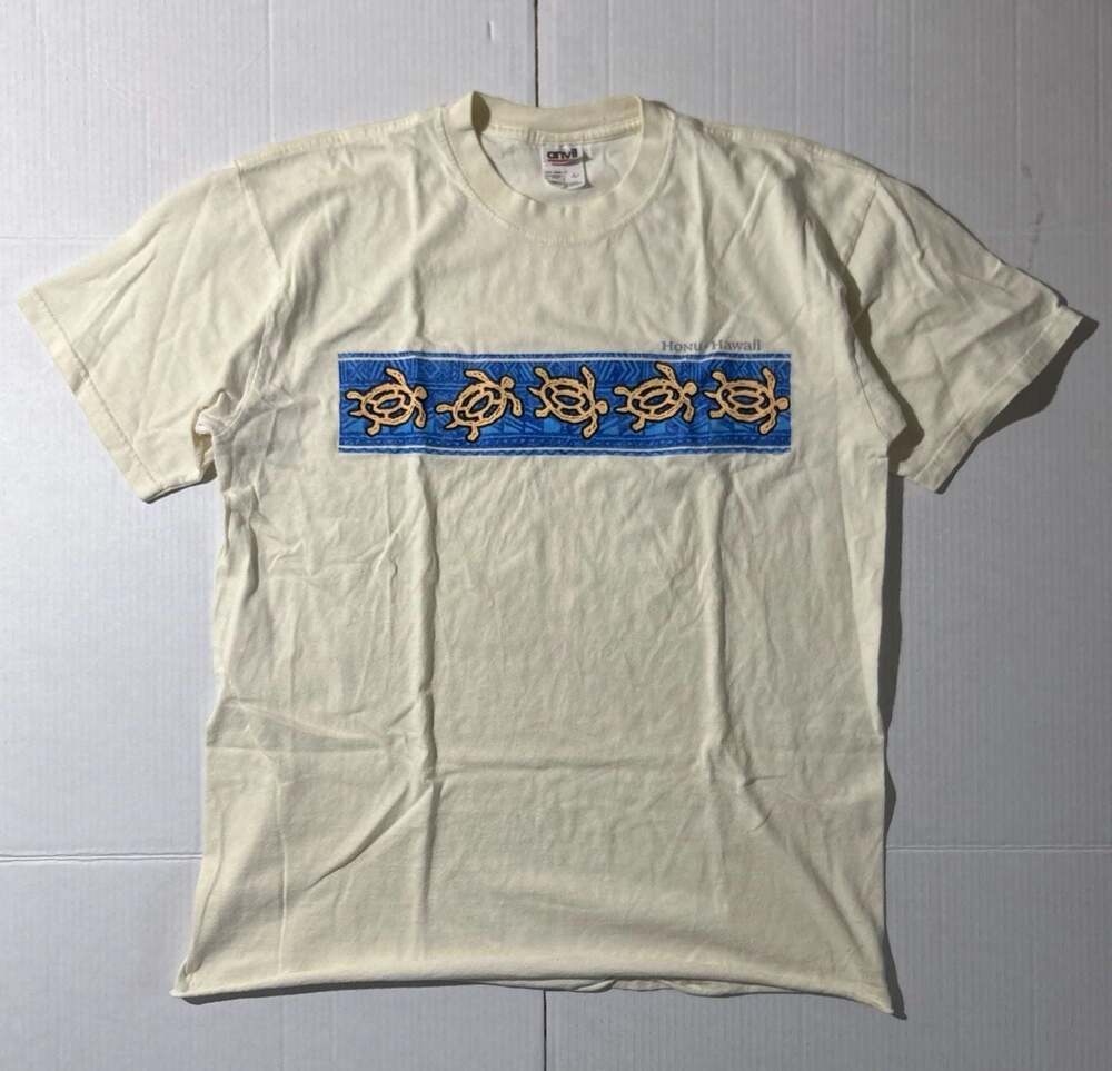 Vintage 90s Anvil Honu Hawaii Turtle Graphic T-Shirt Off-White Size L